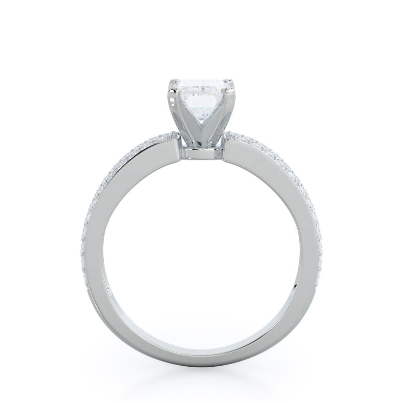 Emerald Cut Three Row Micro Pave Diamond Engagement Ring with Lab Grown Diamond in 14KT Platinum view 2
