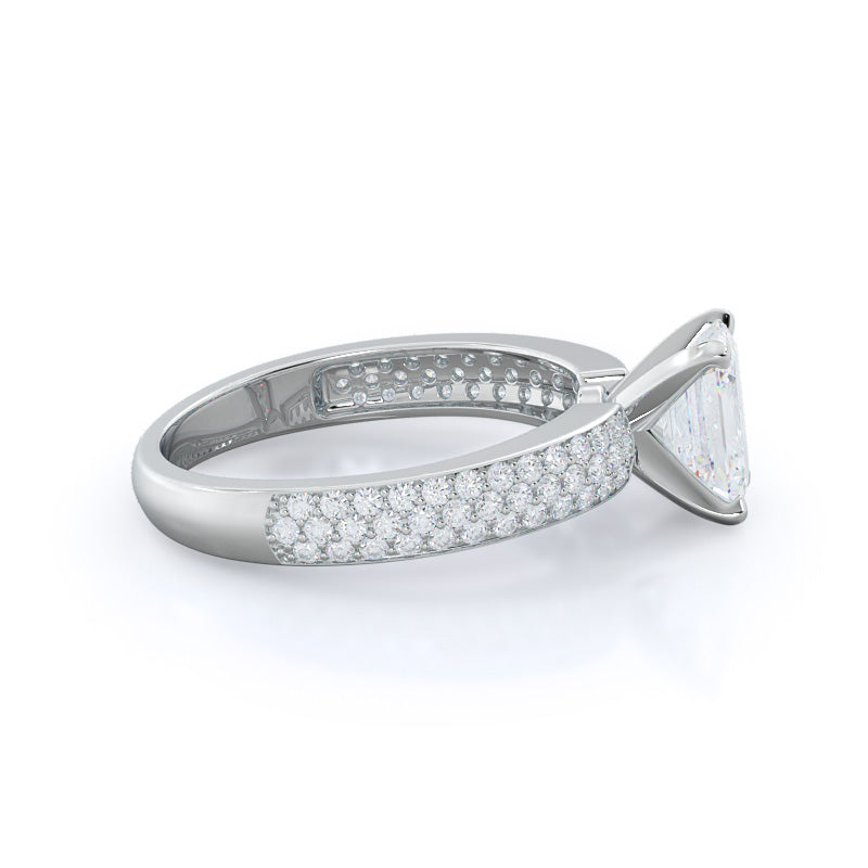 Three Row Micro Pave Diamond Engagement Ring with Emerald Cut Diamond in 14KT Platinum view 3
