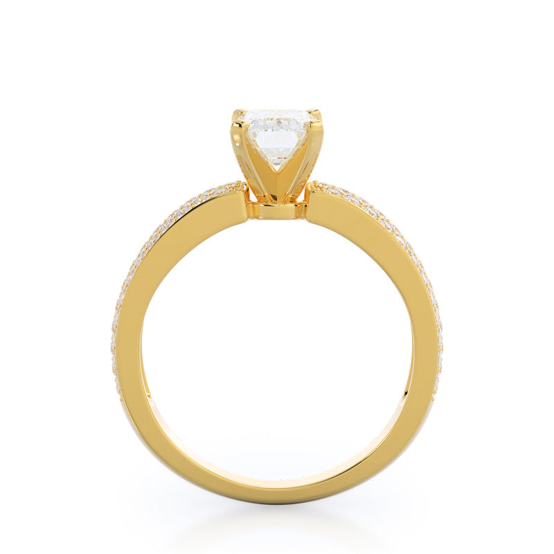 Emerald Cut Three Row Micro Pave Diamond Engagement Ring with Lab Grown Diamond in 14KT Yellow Gold view 2
