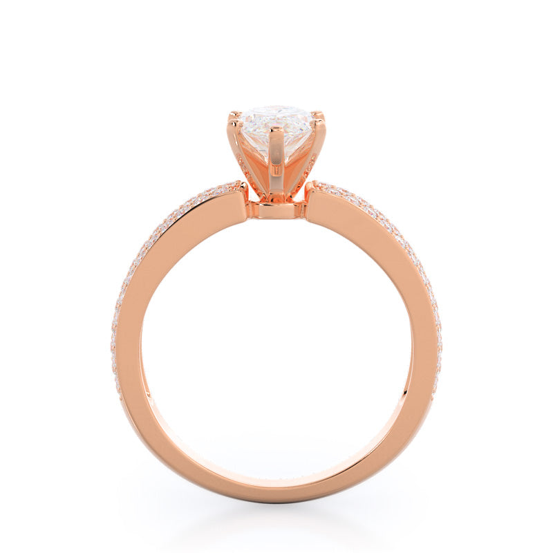 Three Row Micro Pave Diamond Engagement Ring with Marquise Cut Diamond in 14KT Rose Gold view 2
