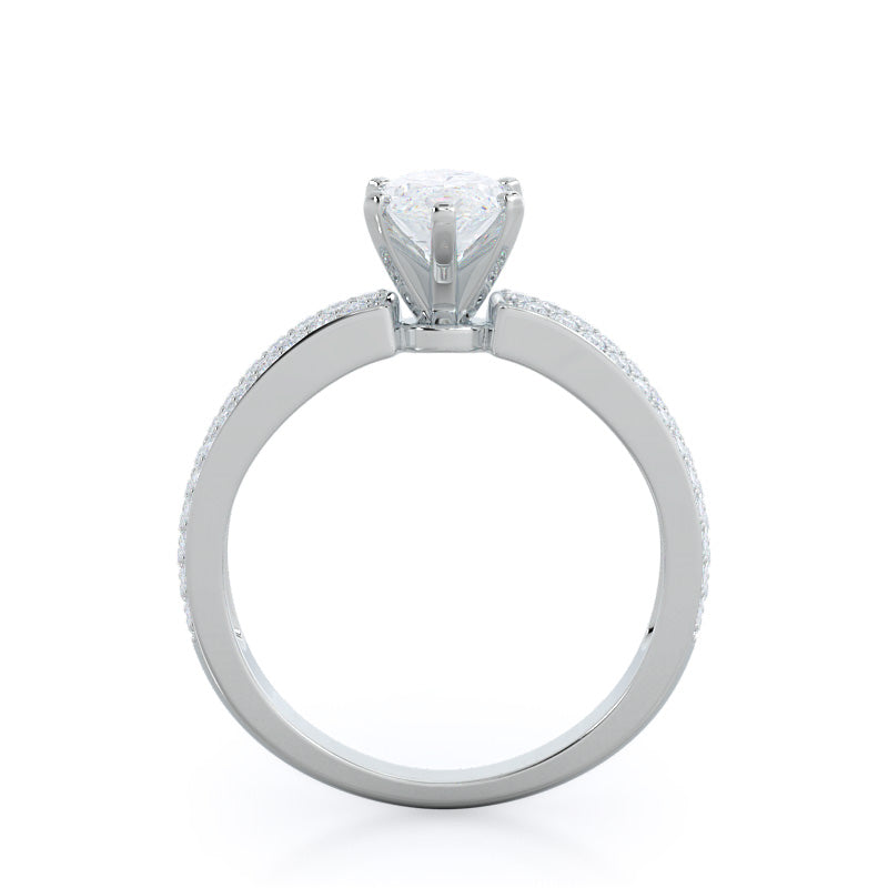 Three Row Micro Pave Diamond Engagement Ring with Marquise Cut Diamond in 14KT Platinum view 2
