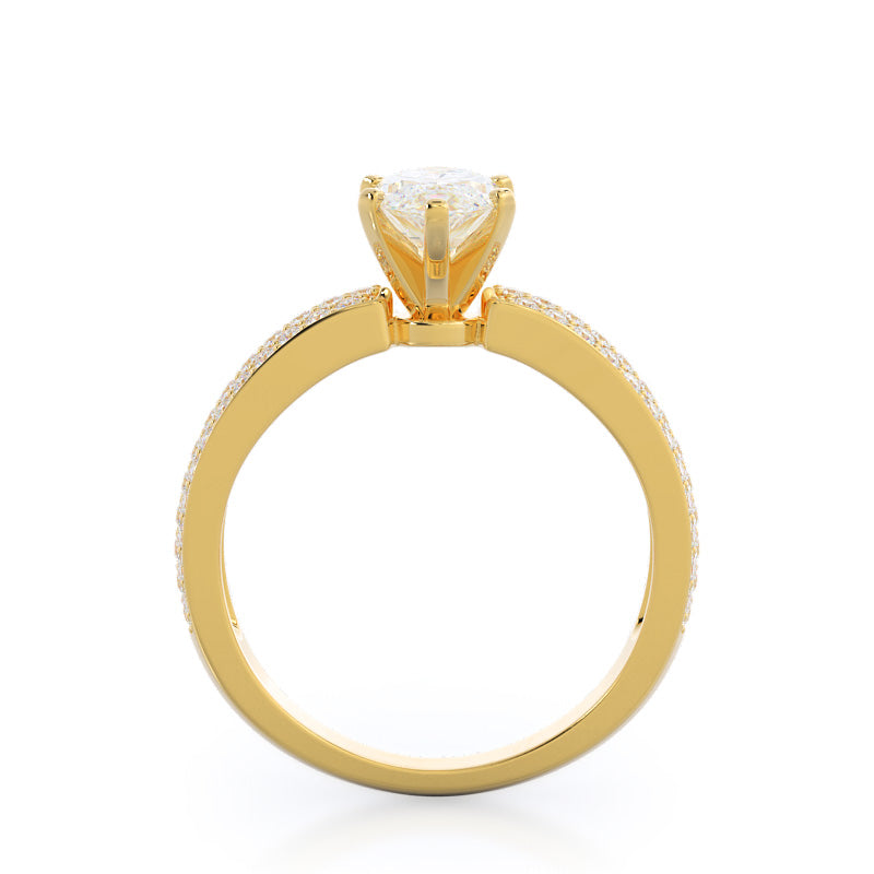 Three Row Micro Pave Diamond Engagement Ring with Marquise Cut Diamond in 14KT Yellow Gold view 2
