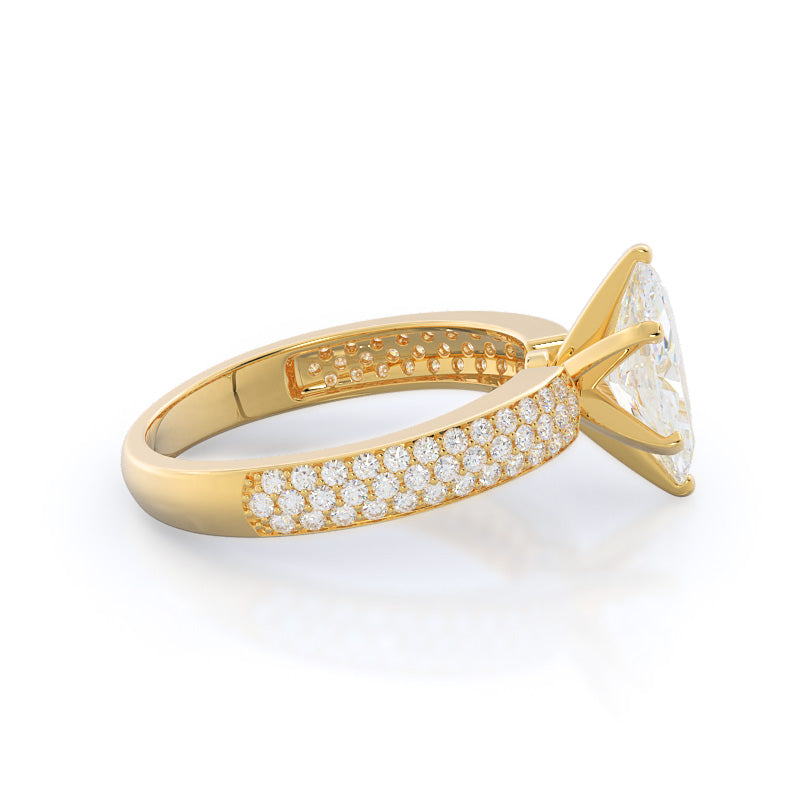 Marquise Cut Three Row Micro Pave Diamond Engagement Ring with Lab Grown Diamond in 14KT Yellow Gold view 3
