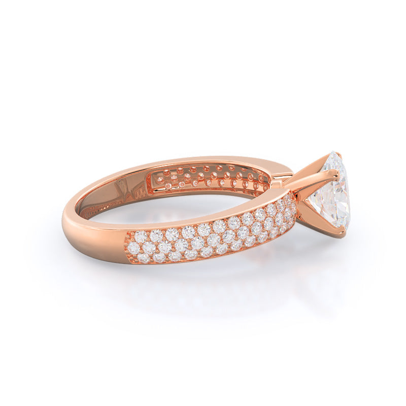 Oval Cut Three Row Micro Pave Diamond Engagement Ring with Lab Grown Diamond in 14KT Rose Gold view 3
