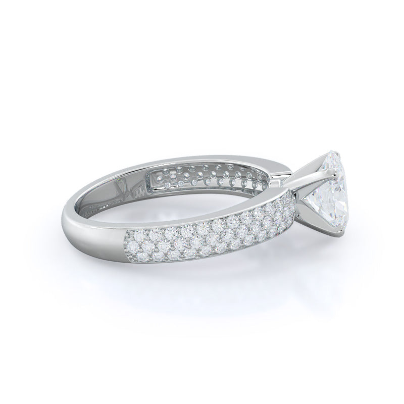Three Row Micro Pave Diamond Engagement Ring with Oval Cut Diamond in 14KT Platinum view 3
