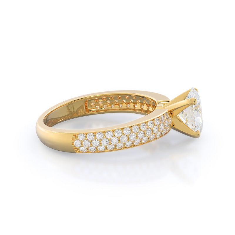 Three Row Micro Pave Diamond Engagement Ring with Oval Cut Diamond in 14KT Yellow Gold view 3
