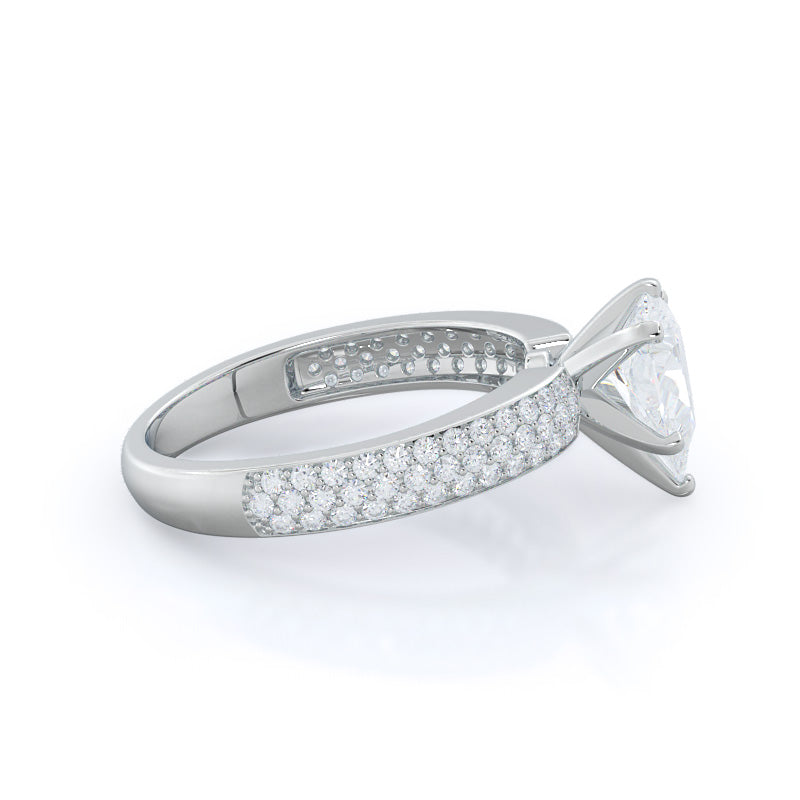 Pear Cut Three Row Micro Pave Diamond Engagement Ring with Lab Grown Diamond in 14KT Platinum view 3
