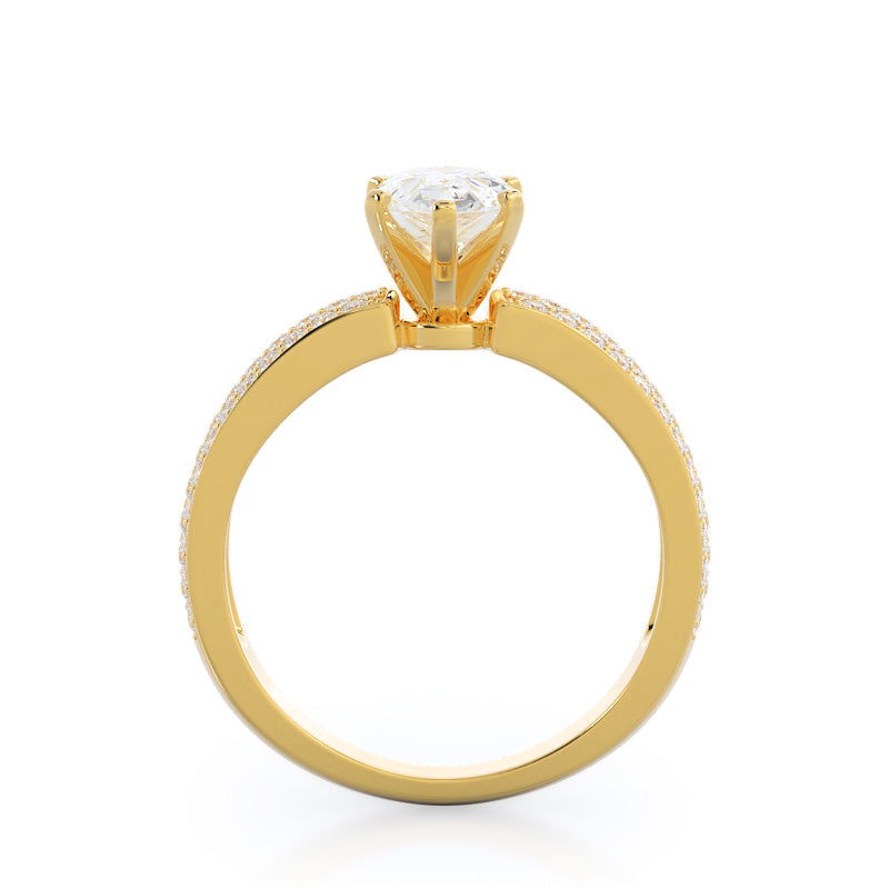 Pear Cut Three Row Micro Pave Diamond Engagement Ring with Lab Grown Diamond in 14KT Yellow Gold view 2
