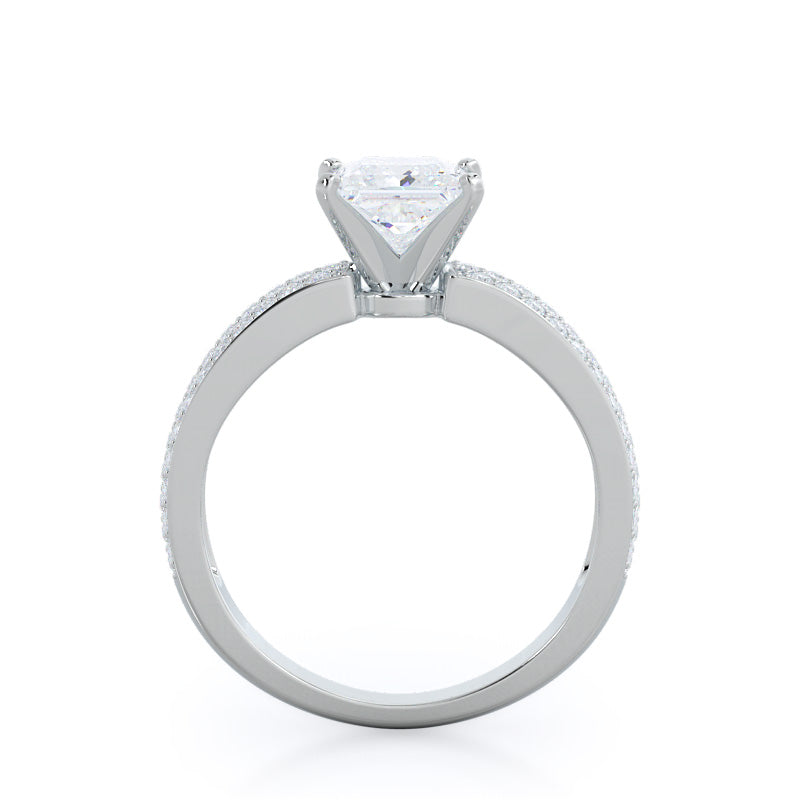 Three Row Micro Pave Diamond Engagement Ring with Princess Cut Diamond in 14KT Platinum view 2
