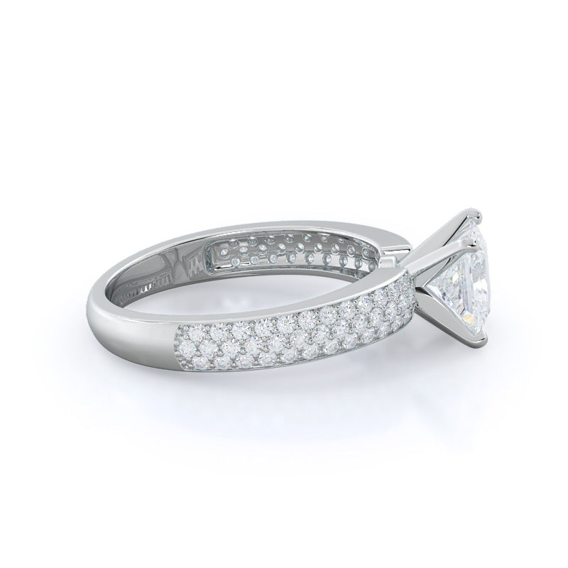 Princess Cut Three Row Micro Pave Diamond Engagement Ring with Lab Grown Diamond in 14KT Platinum view 3
