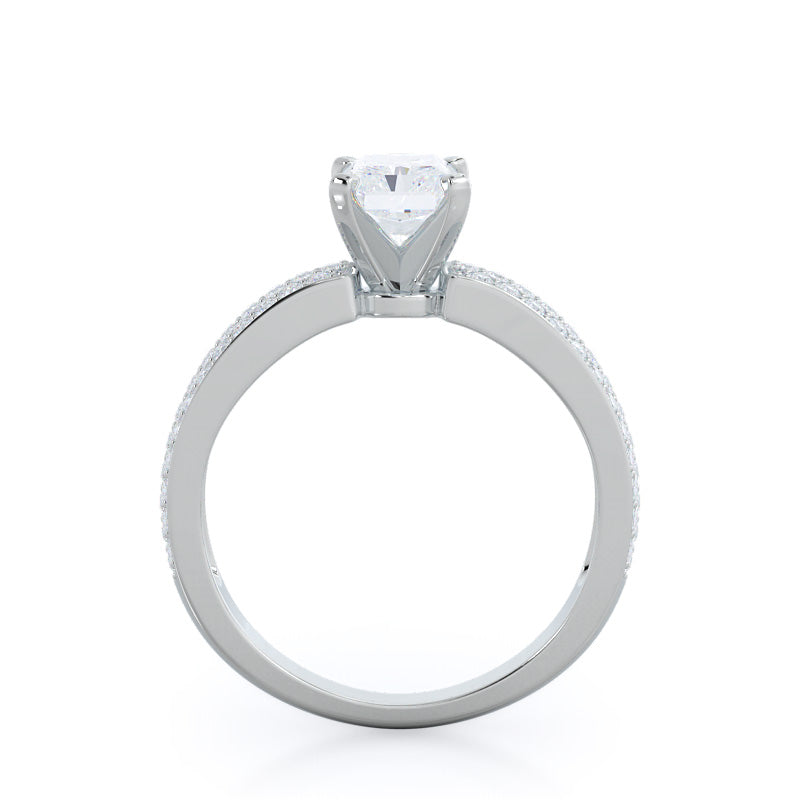 Three Row Micro Pave Diamond Engagement Ring with Radiant Cut Diamond in 14KT Platinum view 2
