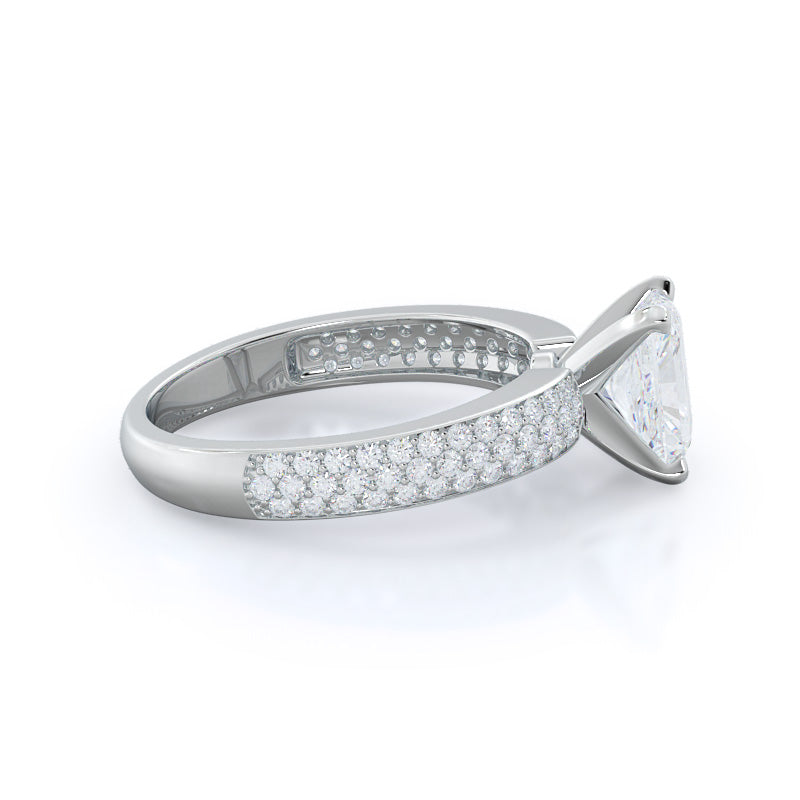 Three Row Micro Pave Diamond Engagement Ring with Radiant Cut Diamond in 14KT Platinum view 3
