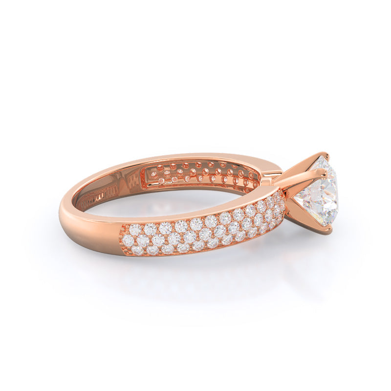 Three Row Micro Pave Diamond Engagement Ring with Round Cut Diamond in 14KT Rose Gold view 3

