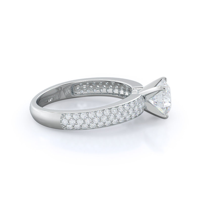 Three Row Micro Pave Diamond Engagement Ring with Round Cut Diamond in 14KT Platinum view 3
