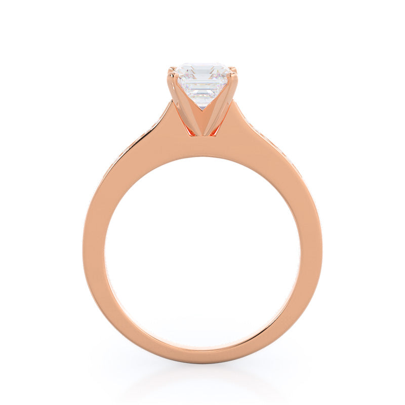 Asscher Cut Princess Studded Engagement Ring with Lab Grown Diamond in 14KT Rose Gold view 2
