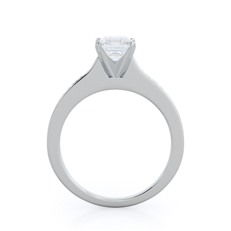 Asscher Cut Princess Studded Engagement Ring with Lab Grown Diamond in 14KT Platinum view 2

