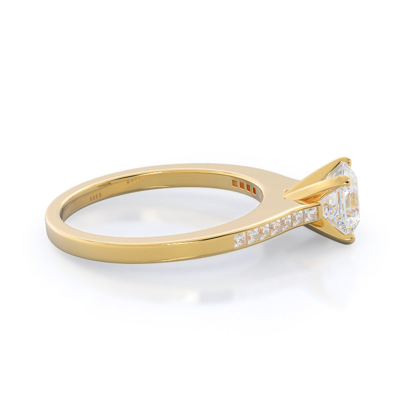 Asscher Cut Princess Studded Engagement Ring with Lab Grown Diamond in 14KT Yellow Gold view 3
