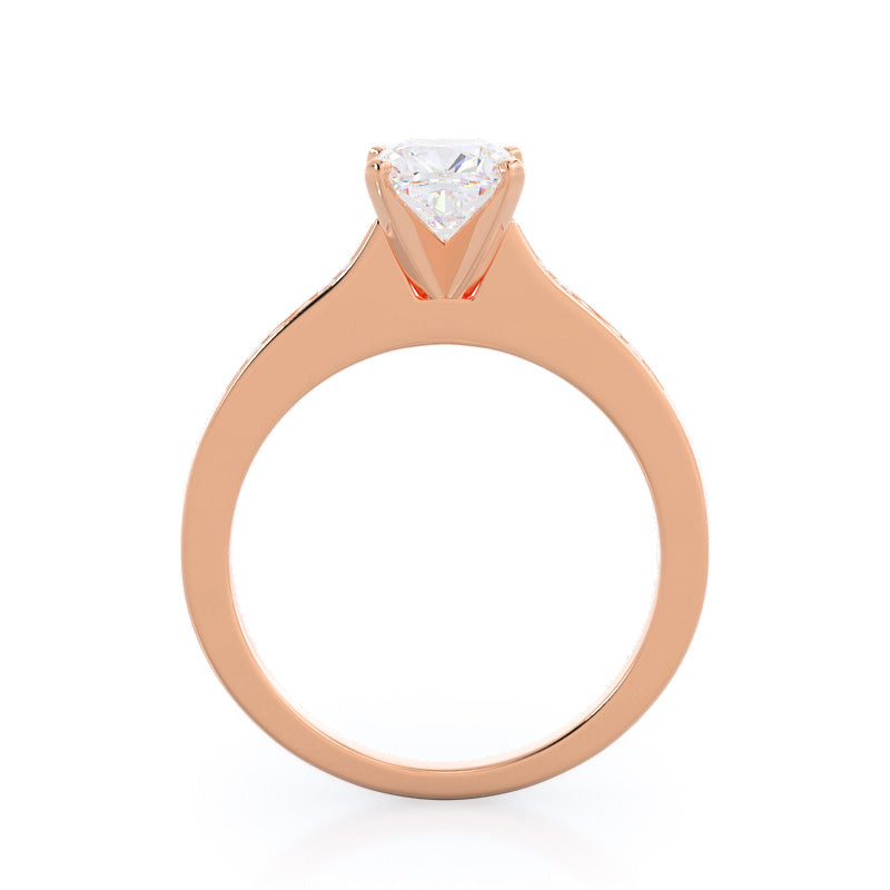 Cushion Cut Princess Studded Engagement Ring with Lab Grown Diamond in 14KT Rose Gold view 2
