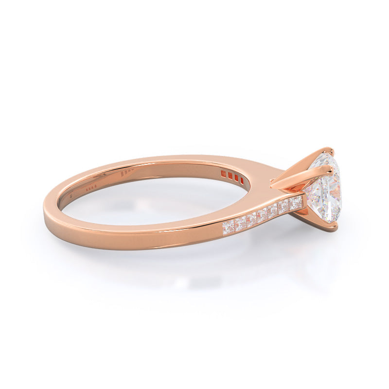 Cushion Cut Princess Studded Engagement Ring with Lab Grown Diamond in 14KT Rose Gold view 3
