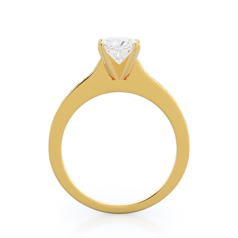 Cushion Cut Princess Studded Engagement Ring with Lab Grown Diamond in 14KT Yellow Gold view 2
