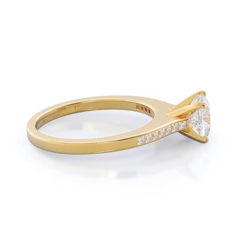 Cushion Cut Princess Studded Engagement Ring with Lab Grown Diamond in 14KT Yellow Gold view 3

