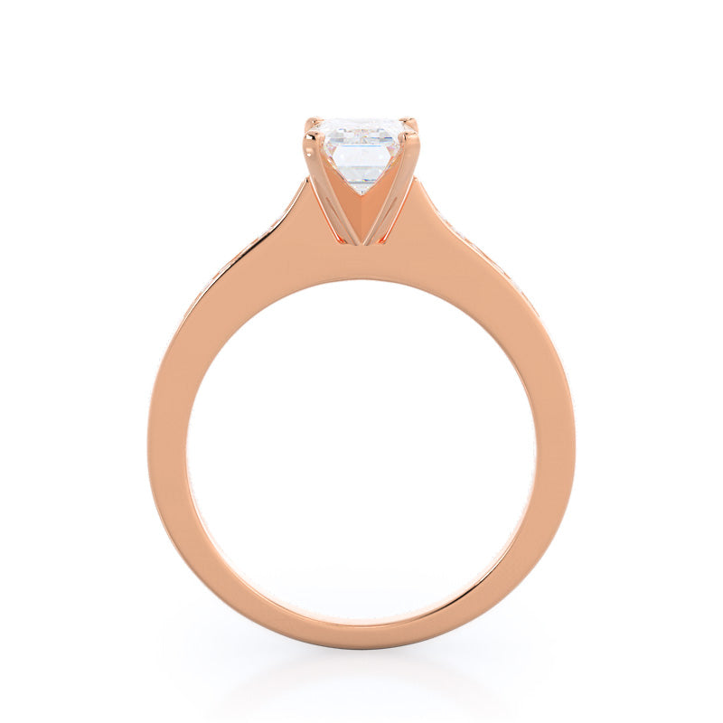 Emerald Cut Princess Studded Engagement Ring with Lab Grown Diamond in 14KT Rose Gold view 2
