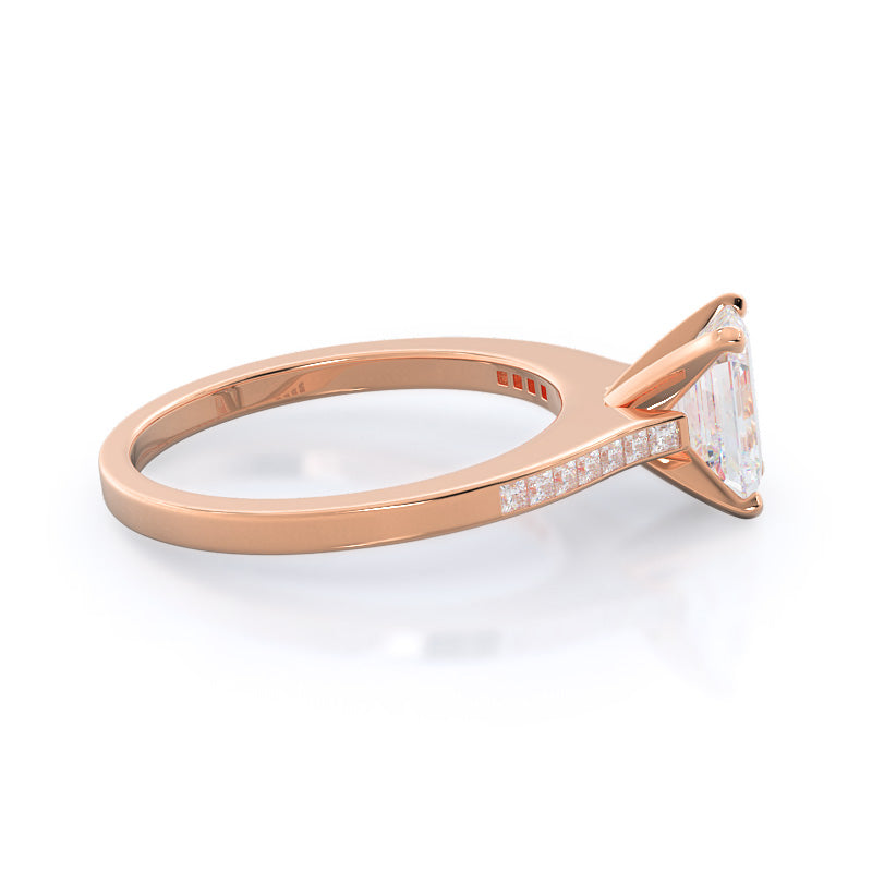 Emerald Cut Princess Studded Engagement Ring with Lab Grown Diamond in 14KT Rose Gold view 3
