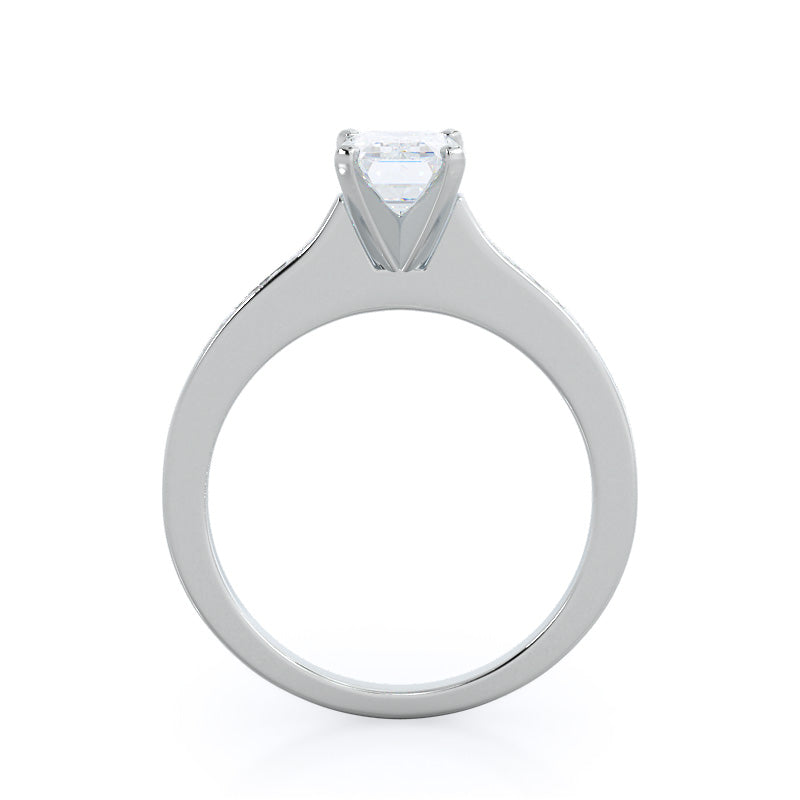 Emerald Cut Princess Studded Engagement Ring with Lab Grown Diamond in 14KT Platinum view 2
