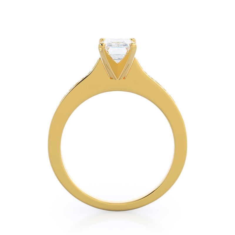 Emerald Cut Princess Studded Engagement Ring with Lab Grown Diamond in 14KT Yellow Gold view 2
