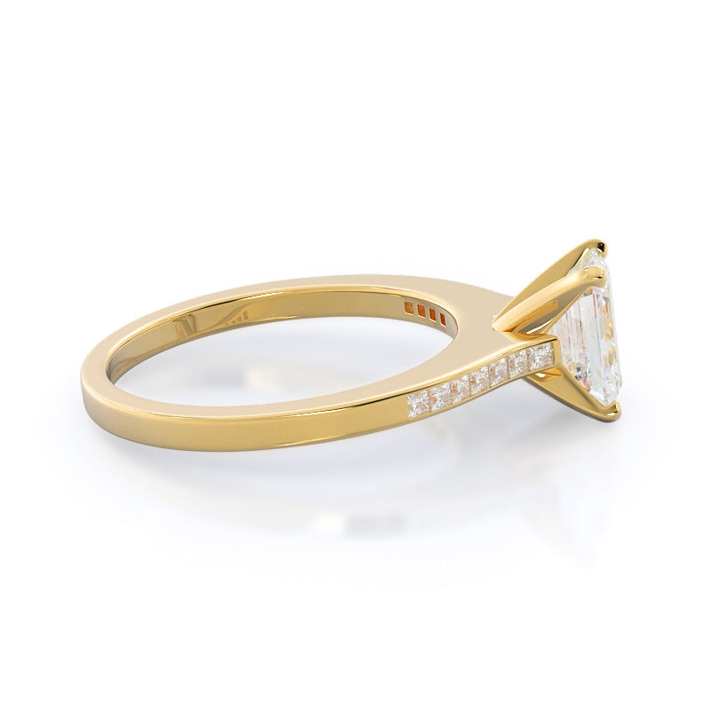 Emerald Cut Princess Studded Engagement Ring with Lab Grown Diamond in 14KT Yellow Gold view 3
