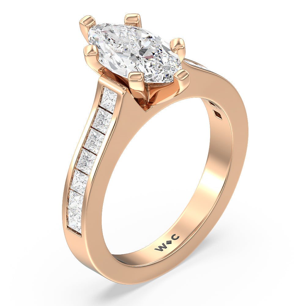 Marquise Cut Princess Studded Engagement Ring with Lab Grown Diamond in 14KT Rose Gold view 3
