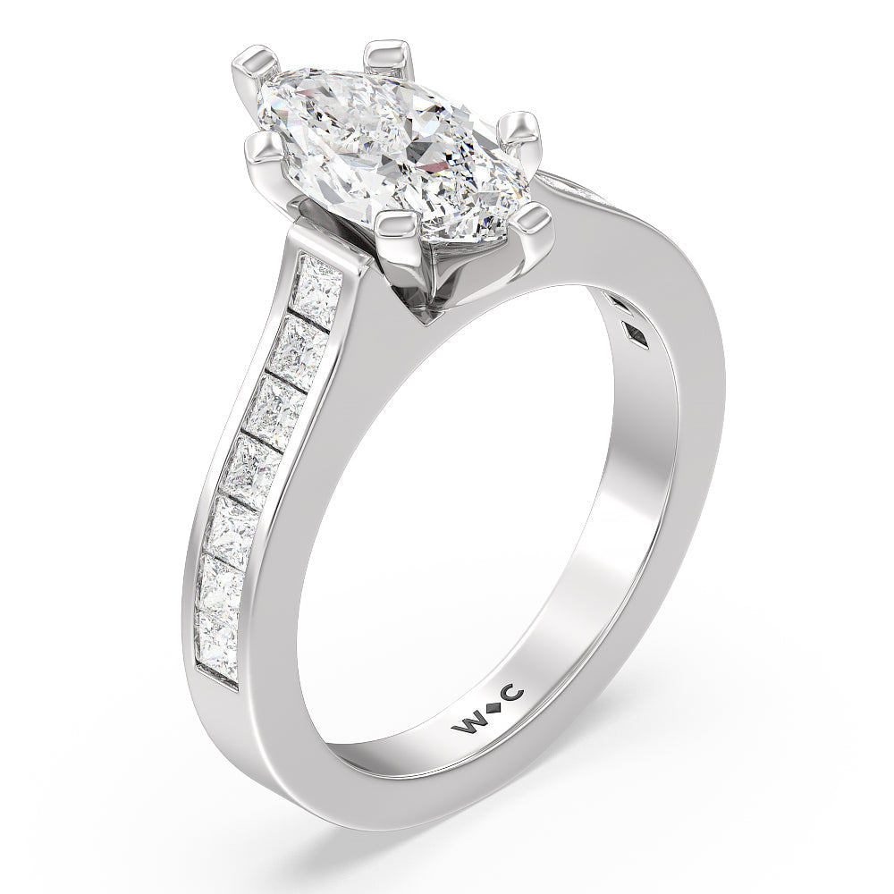 Marquise Cut Princess Studded Engagement Ring with Lab Grown Diamond in 14KT Platinum view 3
