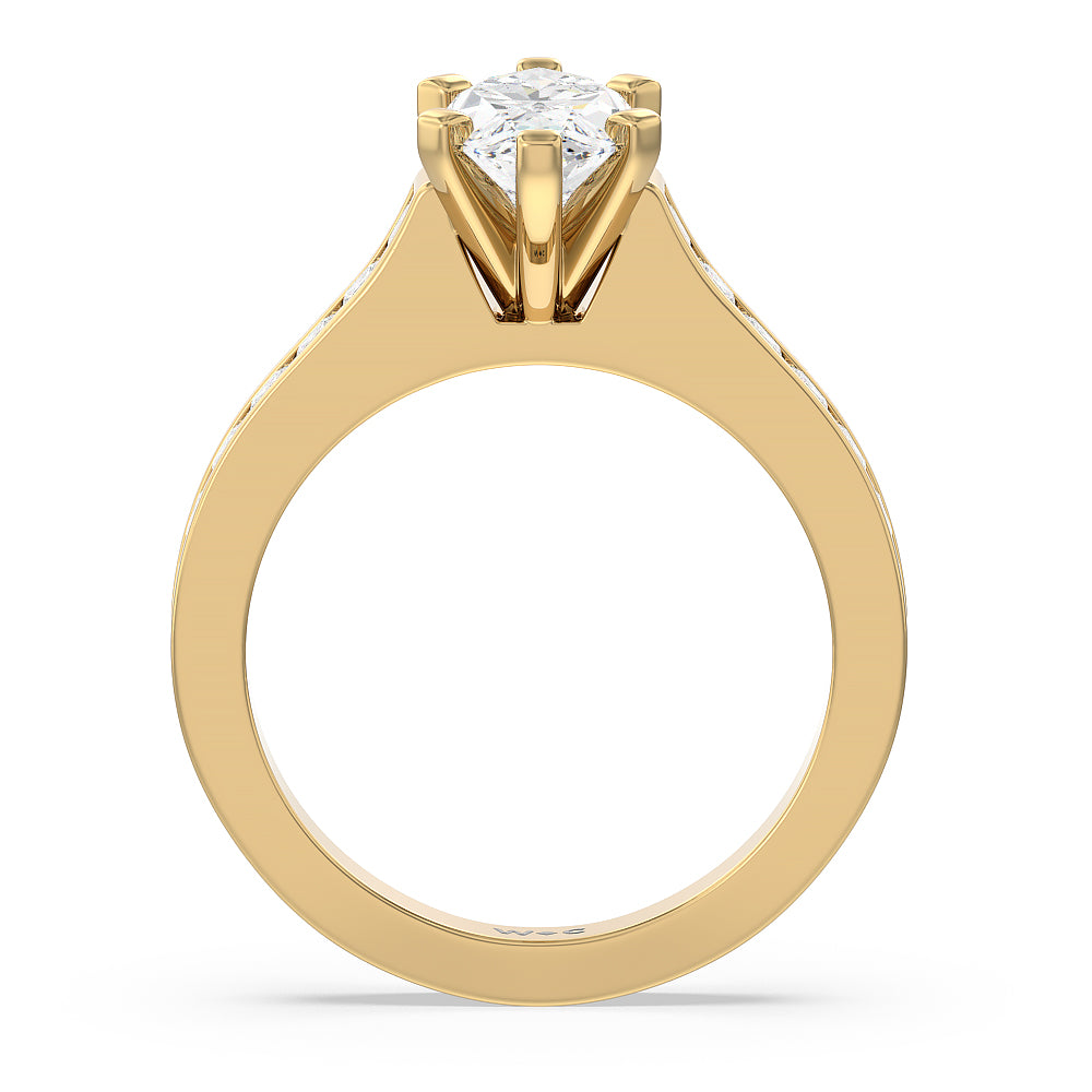 Marquise Cut Princess Studded Engagement Ring with Lab Grown Diamond in 14KT Yellow Gold view 2
