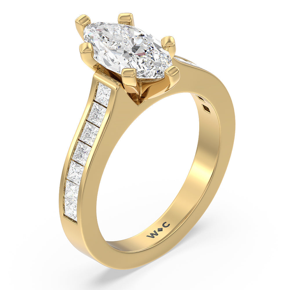 Marquise Cut Princess Studded Engagement Ring with Lab Grown Diamond in 14KT Yellow Gold view 3
