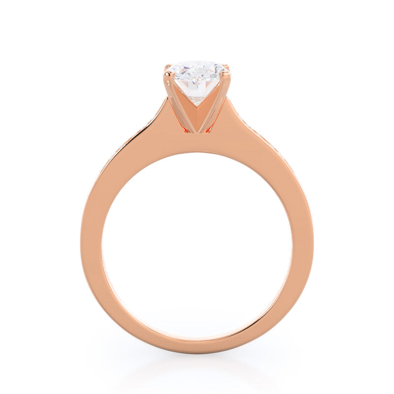 Oval Cut Princess Studded Engagement Ring with Lab Grown Diamond in 14KT Rose Gold view 2
