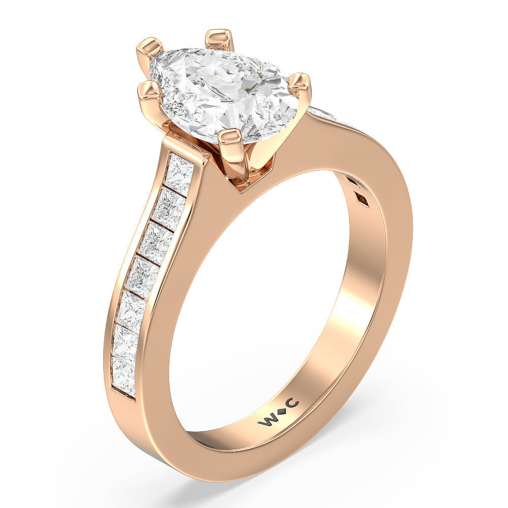 Pear Cut Princess Studded Engagement Ring with Lab Grown Diamond in 14KT Rose Gold view 3
