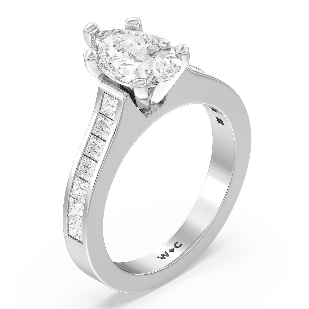 Pear Cut Princess Studded Engagement Ring with Lab Grown Diamond in 14KT Platinum view 3
