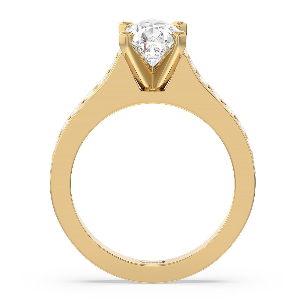 Pear Cut Princess Studded Engagement Ring with Lab Grown Diamond in 14KT Yellow Gold view 2
