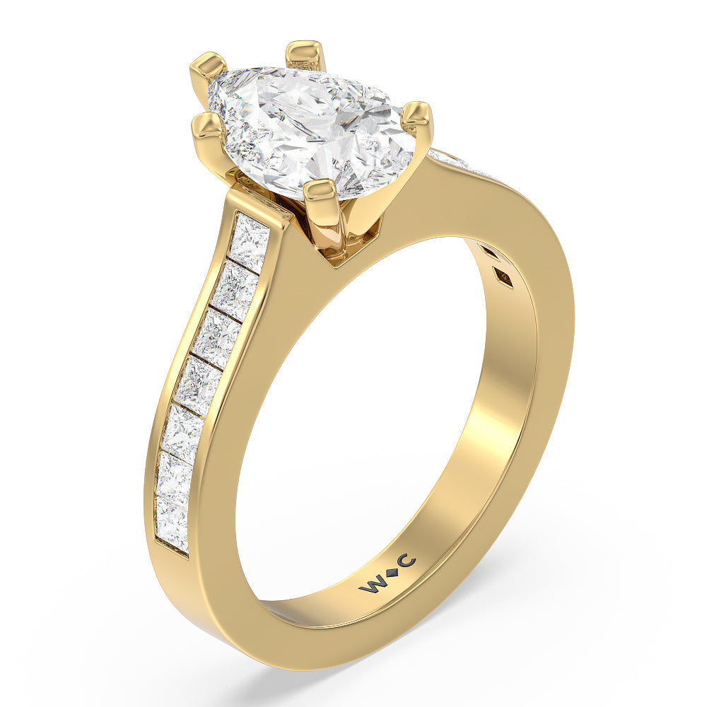 Pear Cut Princess Studded Engagement Ring with Lab Grown Diamond in 14KT Yellow Gold view 3
