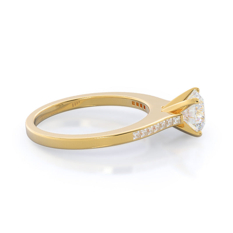 Round Cut Princess Studded Engagement Ring with Lab Grown Diamond in 14KT Yellow Gold view 2
