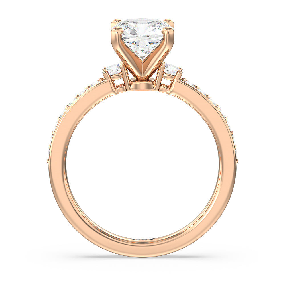 Cushion Cut Duet Diamond Engagement Ring with Lab Grown Diamond in 14KT Rose Gold view 2
