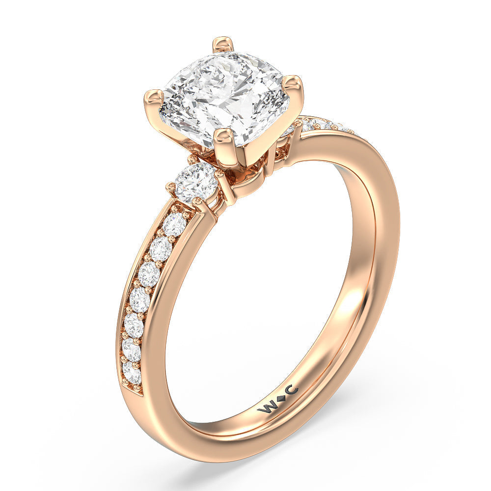 Cushion Cut Duet Diamond Engagement Ring with Lab Grown Diamond in 14KT Rose Gold view 3
