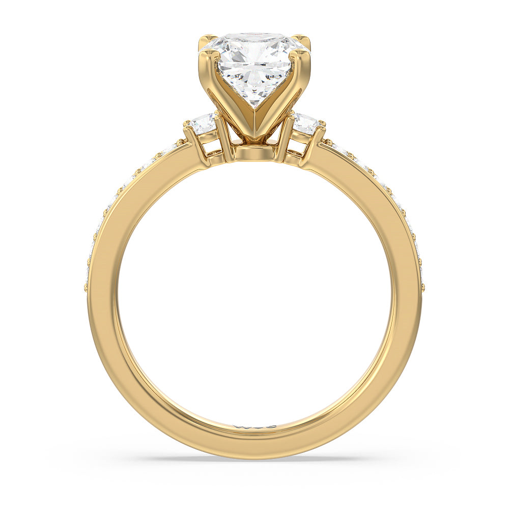 Cushion Cut Duet Diamond Engagement Ring with Lab Grown Diamond in 14KT Yellow Gold view 2
