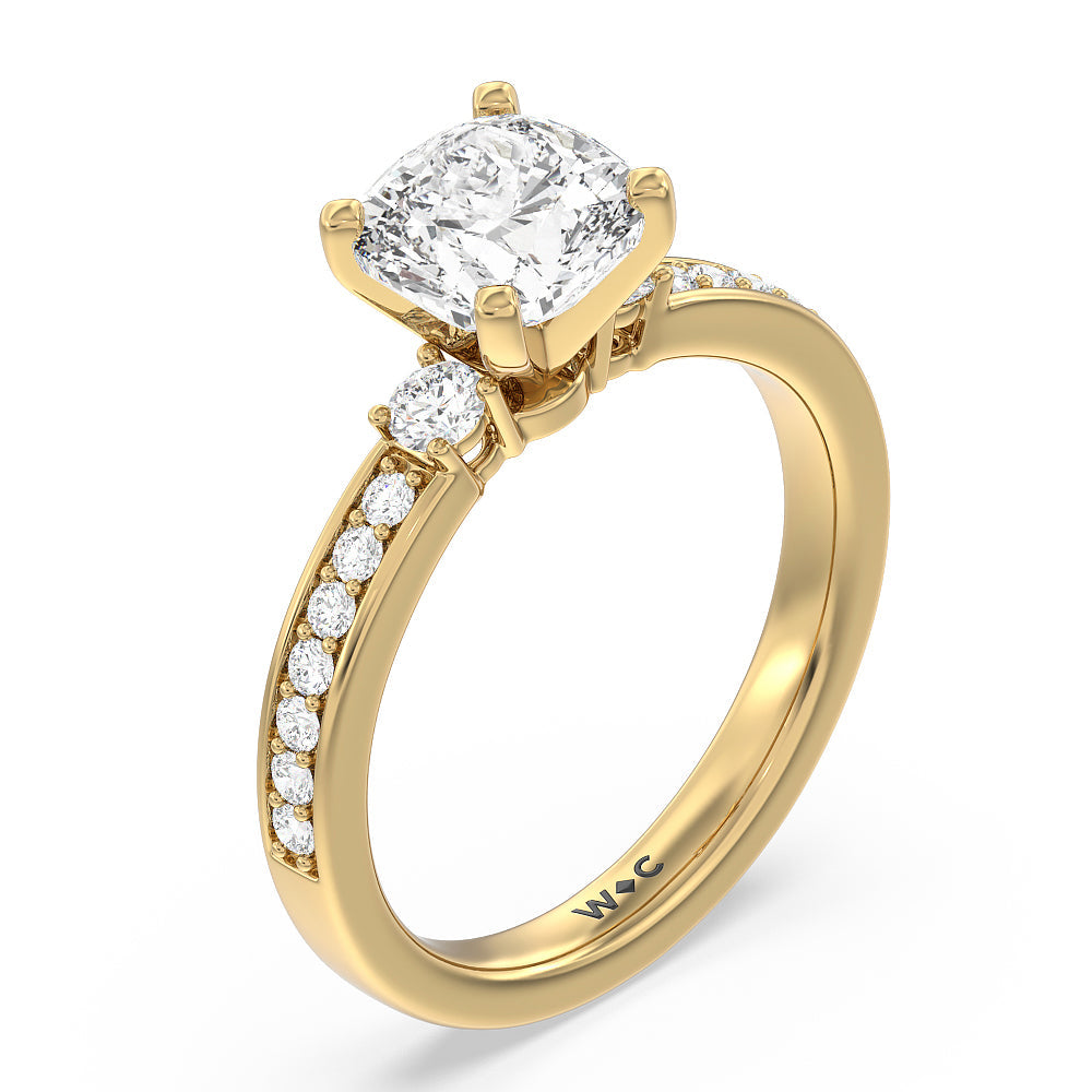 Cushion Cut Duet Diamond Engagement Ring with Lab Grown Diamond in 14KT Yellow Gold view 3
