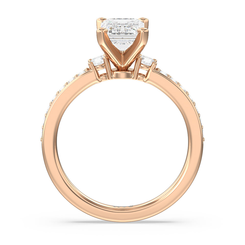 Emerald Cut Duet Diamond Engagement Ring with Lab Grown Diamond in 14KT Rose Gold view 2
