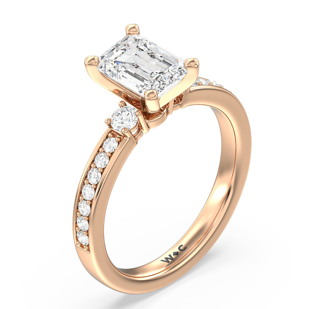Emerald Cut Duet Diamond Engagement Ring with Lab Grown Diamond in 14KT Rose Gold view 3
