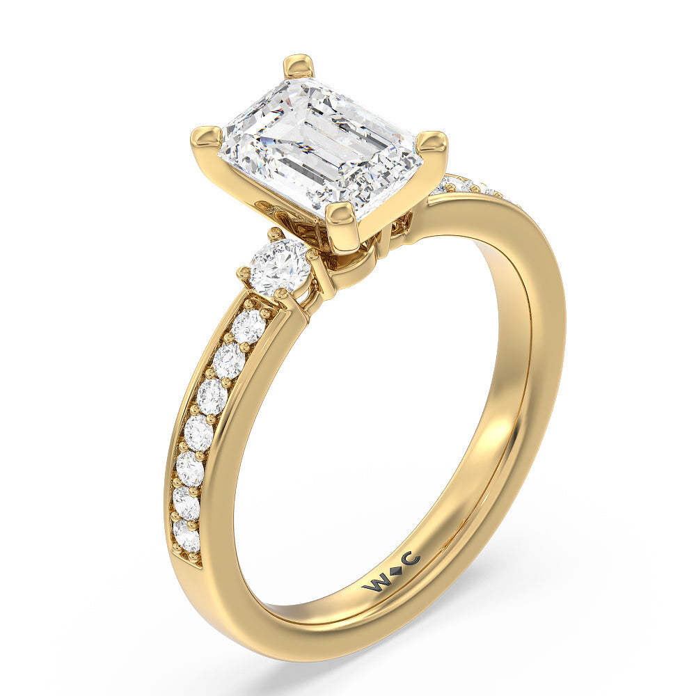 Emerald Cut Duet Diamond Engagement Ring with Lab Grown Diamond in 14KT Yellow Gold view 3

