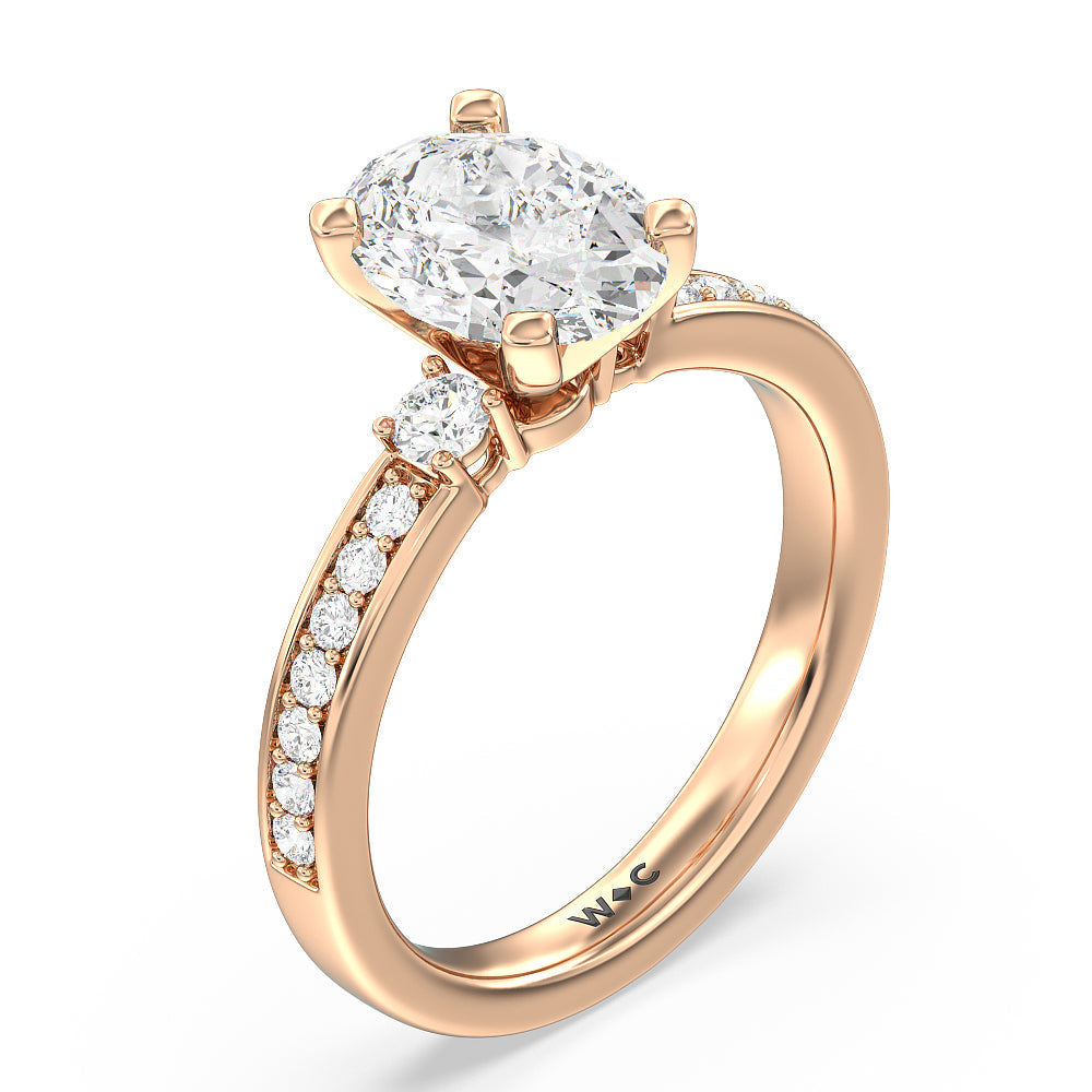 Oval Cut Duet Diamond Engagement Ring with Lab Grown Diamond in 14KT Rose Gold view 3
