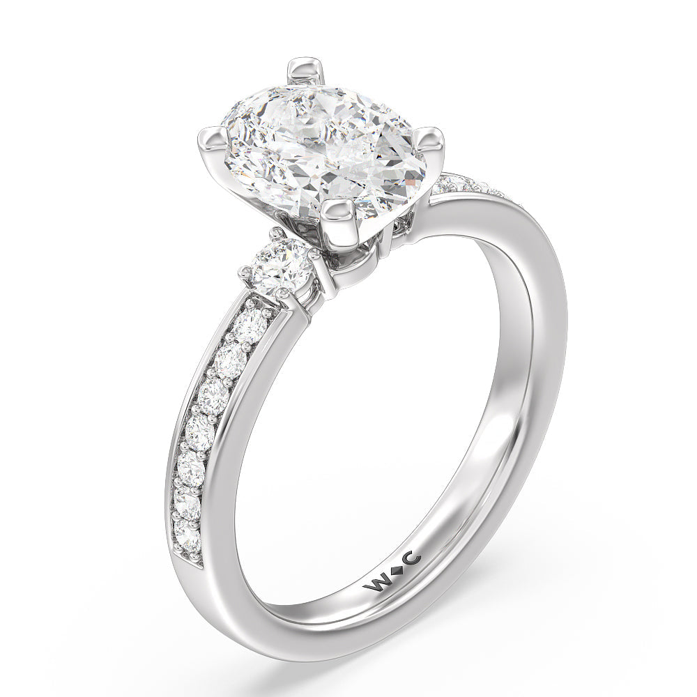 Oval Cut Duet Diamond Engagement Ring with Lab Grown Diamond in 14KT Platinum view 3
