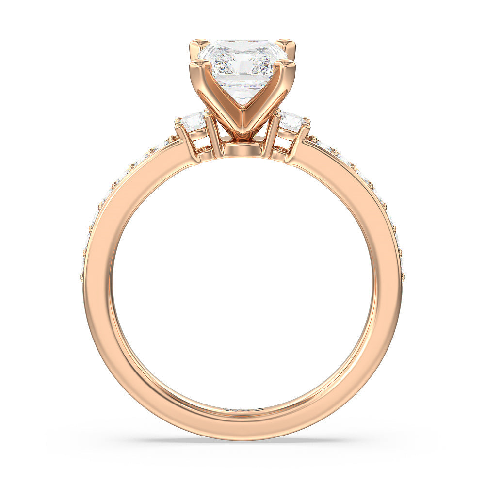 Radiant Cut Duet Diamond Engagement Ring with Lab Grown Diamond in 14KT Rose Gold view 2
